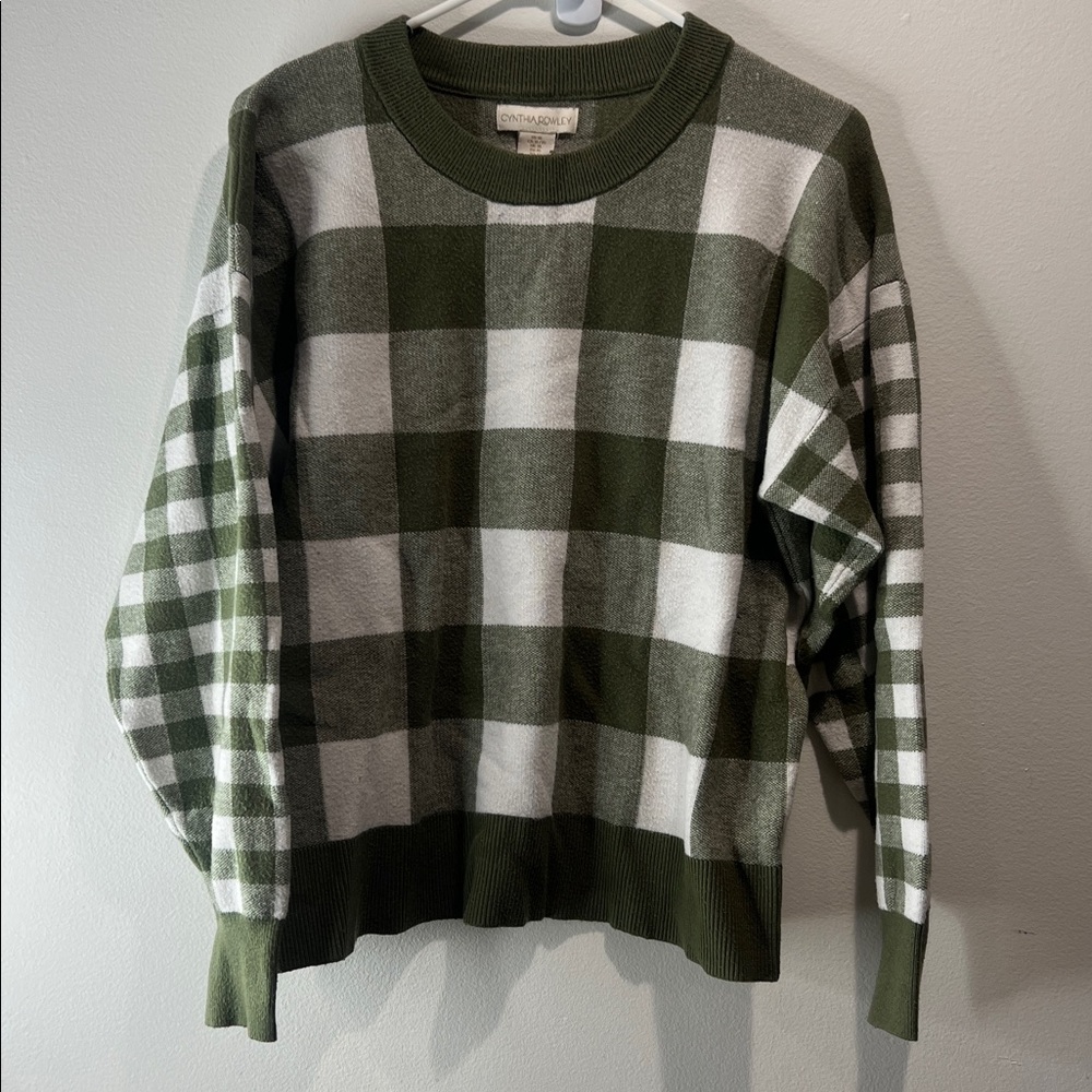 Cynthia Rowley Green and White Plaid Sweater